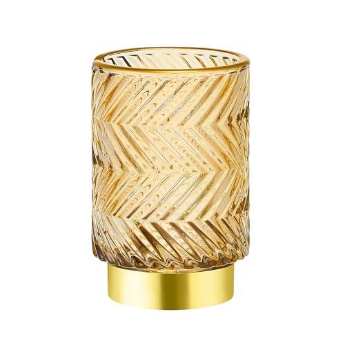 Makeup Brush Holder Organizer,Toothbrush Holders,Desk Pen Pencil Holder,Multifunctional Vintage Glass Brush Cup（A40-2-US） - color: Gold