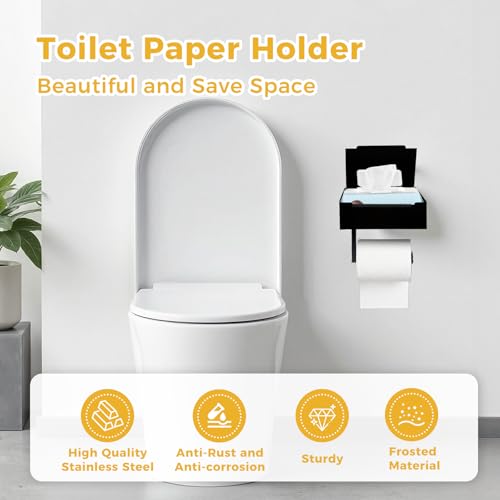 Toilet Paper Holder with Shelf, Toilet Paper and Wipes Holder, Wipes Dispenser and Storage, Stainless Steel Wall Mount Toilet Paper and Flushable Wipes Storage