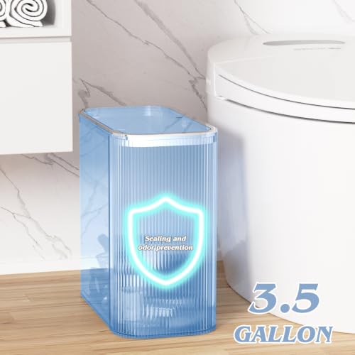 Blue Bathroom Accessories Set, 3.5 Gal Trash Can with Press-Top Lid, Glass Bathroom Set Inclued Soap Dispenser, Toothbrush Holder, Tumbler, Qtip Holders, Vintage Bathroom Sink Set Cute Bathroom Decor - color: Blue, size: 6 Pieces