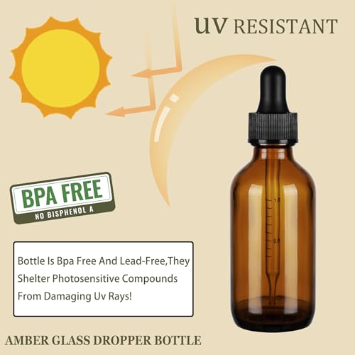 NOOEEISS 24 Pack, 2oz Glass Dropper Bottle, Preety Texture Tincture Bottles with Precise Scales Eye Droppe, for All Kinds Of Mixed Liquids,Leak-Proof Design for Easy Travel (Amber) - color: Amber, size: 2oz-24Pack