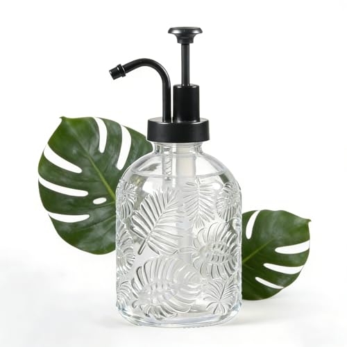 11.8Oz Vintage Glass Bathroom Soap Dispensers with Black Pump, Refillable Kitchen Dish Soap Dispenser with Embossed Leaf, Modern Farmhouse Hand Soap Liquid Bottle -1 Pack - color: Clear/Black, size: 1Pack