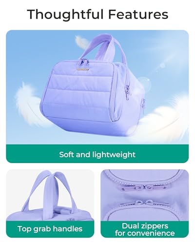 BAGSMART Travel Toiletry Bag, Crush Toiletry Bag for Women, Wide-open Puffy Toiletry Bags for Traveling, Large Travel Cosmetic Makeup Bag Organizer for Accessories,Toiletrie, Purple - color: d-Light Purple