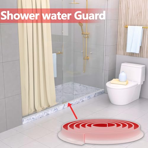 New Collapsible Shower Threshold Water Dam, Self Adhesive Silicone Waterproof Barrier Bathroom and Kitchen Water Strip Dam Shower Guard for Dry and Wet Separation Caulk Seal Strip Edge Trim(TM) - color: Transparent, style: 98Inch