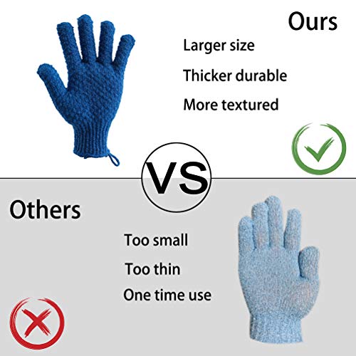 Bath Exfoliating Gloves Scrub - 4 pcs (2 Pair) Lengthened and Large Exfoliating Scrubbing Gloves for Shower, Spa, Massage - Scrub Exfoliating Mitts for Body, Face, Hand and Foot（Blue and Pink） - color: Blue and Pink