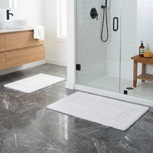Bathroom Rugs - 2-Piece Cotton Bathroom Mat Set - Machine Washable Bath Mats for Restroom, Kitchen, or Laundry Room by Lavish Home (White) - color: White