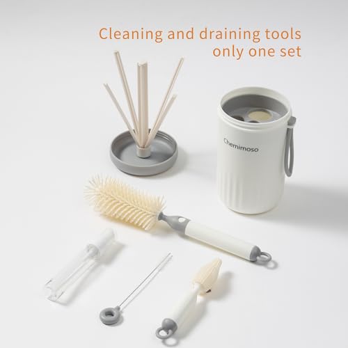Travel Silicone Baby Bottle Brush Cleaner, Bottle Cleaner Brush Set | Foldable Baby Bottle Drying Rack, Essential Cleaning Set for Outdoor Travel - color: Grey and White
