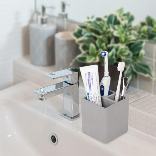 Diatomite Toothbrush Holders Tooth Brush Organizer - Dark Gray | Water-Absorbent Material, 3 Slots for Electric Toothbrush and Toothpaste, for Bathroom Countertop, Shower, Vanity - color: Dark Gray