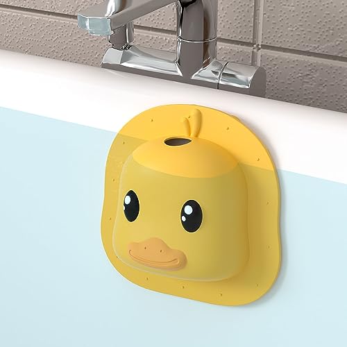 Bathtub Overflow Drain Cover - Silicone Bath Tub Drain Cover, Tub Overflow Drain Stopper with Suction Cups, Duck Overflow Cover Adds Inches of Water for Deeper Bath, Bathroom Spa Relaxing Accessory - color: Duckyellow
