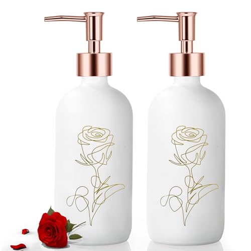 Kitchen Soap Dispenser Set, 17oz Glass Hand Soap/Dishwasher Bottles with Plastic Pump, refillable, Suitable for Kitchen Countertops, 2-Pack