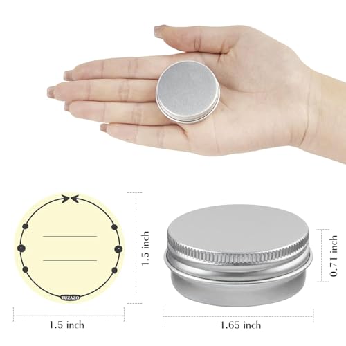 TUZAZO 12Pack 1/2 Oz Aluminum Tin Cans with Screw Lid and Labels, Refillable Travel Sized Cosmetic Containers Small Tins for Lip Balms, Salves, Lotion Bars, Candles - size: 0.5oz*12