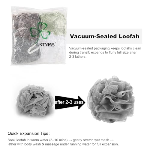 BTYMS XXL Large Loofah Bath Sponge 100g/pc, 6Pcs Exfoliating Mesh Pouf Bath Scrunchies Shower Puffs for Men and Women