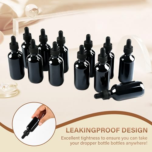 NOOEEISS 12 Pcs, 2oz Black Glass Eye Dropper Bottle, Tincture Bottles with Leak-Proof Design, Stronger Suction, for All Kinds of Mixed Liquids - color: Black, size: 2oz-12Pack