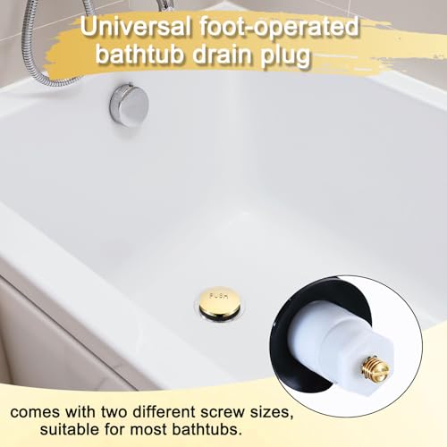Universal Toe Touch Bathtub Drain Stopper - 3/8'' & 5/16'' Thread Studs with Star-Shaped Lock Washer, Gold(1 Pack) - color: Glod