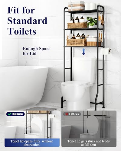 Kitsure Over Toilet Storage Rack, 63.2" H Space-Saving, Holder & Hooks | Bathroom, Laundry Room, Small Spaces, Families, Durable Metal, Black, 3 Tier - color: Black, size: 3 Tiers (63.2"H)
