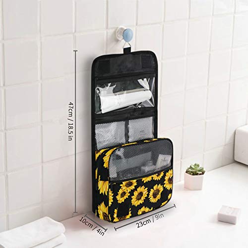 senya Hanging Travel Toiletry Bag Kit Makeup Case Cosmetics Organizer for Men Women - color: Black Sunflower