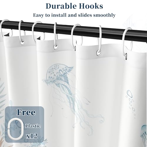 Fabric Shower Curtain with Hooks, Waterproof & Washable Polyester, Ocean Turtle Octopus Fish Shower Curtains for Bathroom, Summer Underwater Animal Coastal Beach Bathroom Curtain, 71x74 Inch - color: Blue Ocean Whisper