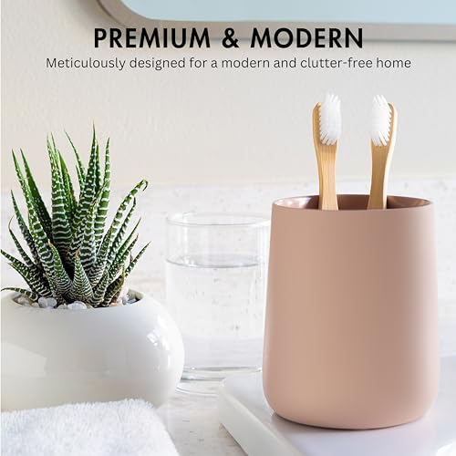 Yew Design Matte Dusty Pink/Mauve Toothbrush and Toothpaste Holder and Cup for Bathroom Vanity and Countertop, Round Organizer for Electric Toothbrushes, Floss, Razors, Cotton, and Mouthwash - color: Round Matte Dusty Pink/Mauve
