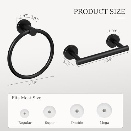Matte Black Toilet Paper Holder Wall Mount & Towel Holder, Bathroom Hardware Set-SUS304 Stainless Steel Double Post Pivoting Tissue Roll Holder and Hand Towel Ring Set for Bathroom, RV - color: Matte Black