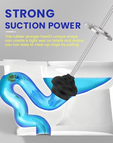 Dowry Anti-Hand Off Toilet Plunger with Holder for Bathroom,Powerful Efficient Force Suction Cup,Heavy Duty, Deep Cleaning, Nickel - color: Nickel