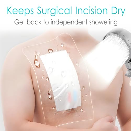 Waterproof Shower Protector Large Cover Shields for PICC Central Line Peritoneal Dialysis Chest Port Feeding Tube PD Catheter Accessories Bandages with Non-Stick Center Pad 10"x12"(Pack of 7) - size: 10 x 12" with Island Dressing (Pack of 7)