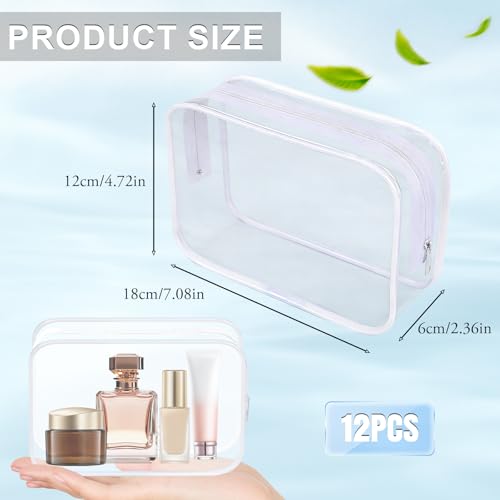 Clear Toiletry Bag, 12 Pack TSA Approved Toiletry Bag Carry on Travel Accessories Bag, Quart Size Bag for 3-1-1 Liquids Airport Airline Compliant Clear Makeup Bag with Metal Zipper (White Bags) - style: White Bags