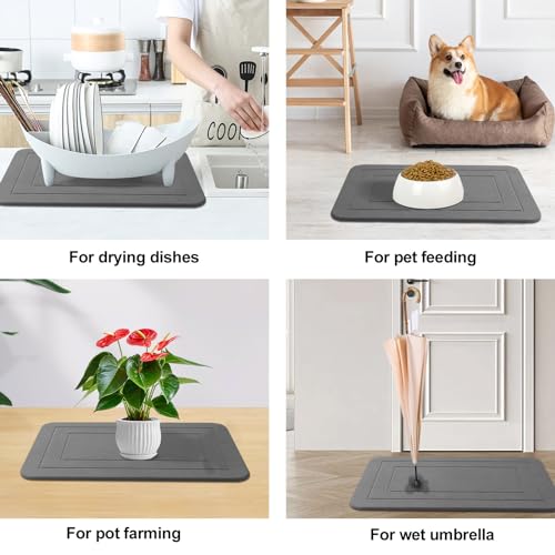 2 Pack Stone Bath Mat, Diatomaceous Earth Shower Mat, Non-Slip Super Absorbent Quick Drying Bathroom Kitchen Floor Mat (Grey, 24x15) - color: Grey Rectangle
