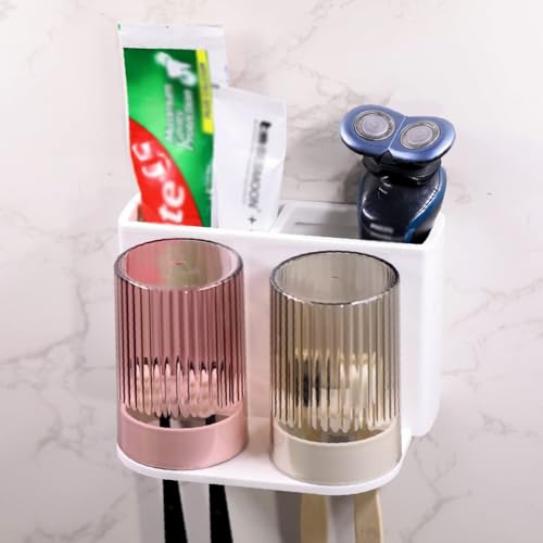 𝟐𝟎𝟐𝟔 𝐔𝐩𝐠𝐫𝐚𝐝𝐞𝐝 So Nice Toothbrush Holders for bathrooms Accessories Wall Mounted,Electric Shower Toothbrush Holder White Plastic toothbrushes Holder Set for Kids with 2 Cups - color: 2cups