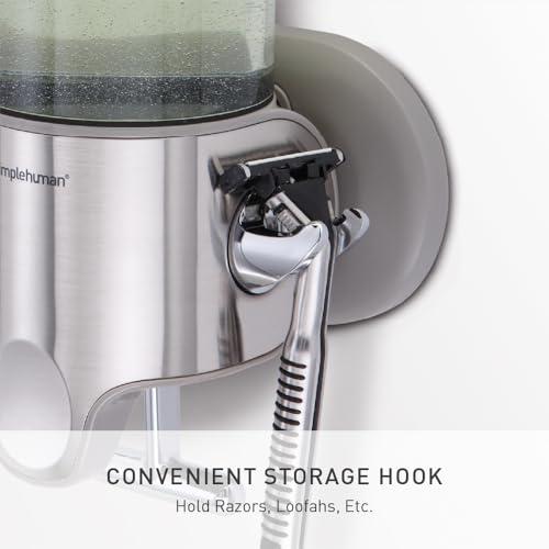 simplehuman Single Wall Mount Pump, Hotel-Grade Refillable Shower Soap Dispenser, Ergonomic T-Bar Lever, No-Drill Adhesive Install, for Bathrooms, Hotels, and Airbnbs, Stainless Steel - size: Single