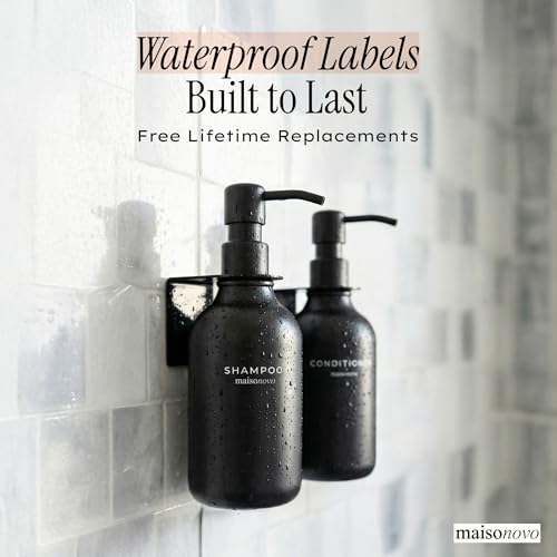 Shampoo and Conditioner Dispenser Wall Mounted Set of 2 Black - No Drill Shower Soap Dispenser for Bathroom Refillable - Spa Hotel Style Accessories by MaisoNovo - color: Black Set of 2
