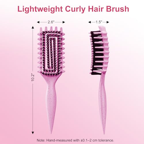 Curly Hair Brush, Curl Defining Brush with Soft Boar Bristles Detangling Tangled Glides, Wide-Teeth Design Effortlessly Shaping & Defining Curls (Pink Green) - color: Pink Green