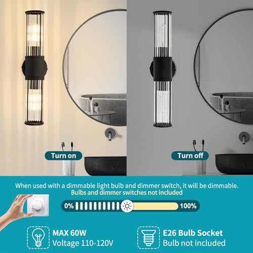 Black Wall Sconce Bathroom Vanity Light Fixtures for Mirror, Modern Wall Light with Glass Rod Shade for Bathroom, Bedroom, Hallway, Living Room - Bulb Not Included - color: Black-Glass Rod