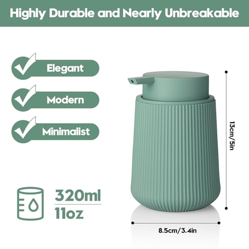 YAUKPH Striped Liquid Hand Soap Dispenser with Leak-Proof Pump for Bathroom and Kitchen Countertop 11oz Sage Green - color: Sage Green, size: Liquid Dispenser