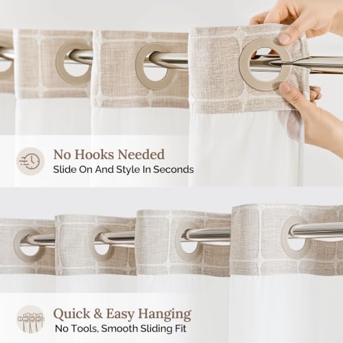 River Dream Linen Farmhouse Shower Curtain with Snap-in Liner, No Hooks Needed,with Magnets,with Tassels,Water Repellent&Machine Washable,36x74Inch - color: Linen-window, size: 36"W x 74"L (Pack of 1)