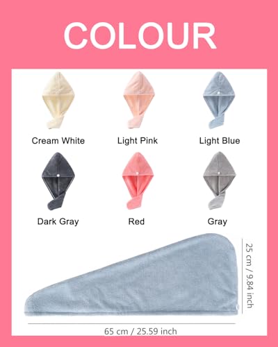 Lumimi Bath Pre Dry Hair Towel 2 Pack - Quick Dry Super Absorbent Lightweight Turban With Button - Drying Wrap for Shower Wellness, Pink Blue - color: Pink+blue