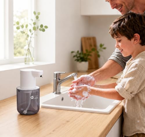 Automatic Foaming Soap Dispenser, 4-Level Touchless Hand Soap Dispenser, USB-C Rechargeable, Wall Mount or Countertop, 13.5oz/400ml, for Bathroom, Kitchen, Office, Hotel, White