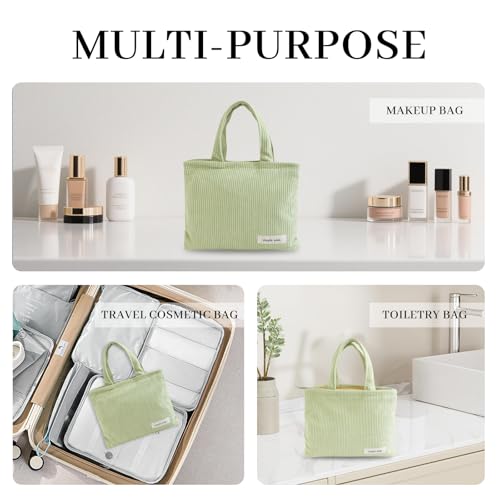 Wudygirl Makeup Bag Travel Cosmetic Bag for Women Small Makeup Pouch with Handle Zipper Cosmetic Pouch Handbag Aesthetic 8.3" x 6.7"(Light Green) - color: Light Green