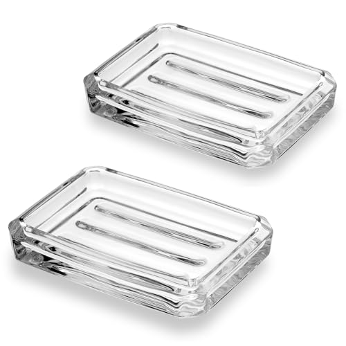WHJY 2 Pack Glass Soap Dish - Rectangular Soap Bar Container - Transparent - size: 4.8"*3.54"