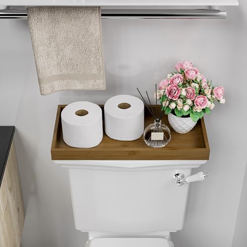 ZHWS Bathroom Vanity Tray for Countertop Perfume Makeup Jewelry Candle Decor, Kitchen Tray for Soap Dispenser Spice Salt, Large Tray for Toilet Tank Paper, Serving Nightstand Brown 13”x6.5” - color: Brown, size: 13" x 6.5" x 1.1"