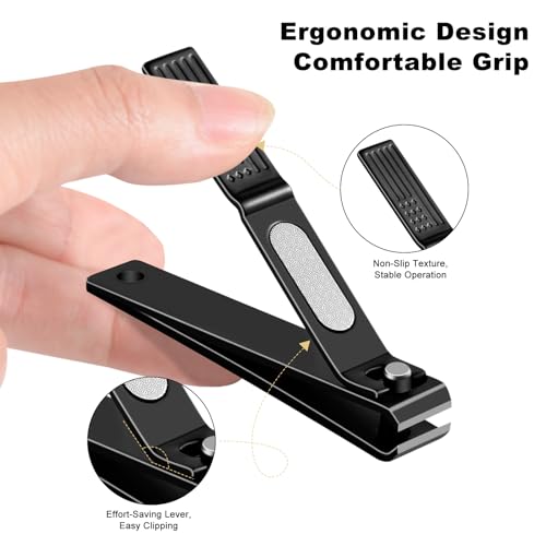 TwinWolf Nail Clippers Set, Ultra Sharp Sturdy Fingernail and Toenail Clipper by American Flag Pattern Handle,Built-in Nail File Stainless Steel Nail Clipper Cutter for Men and Women,Black,2-Pack