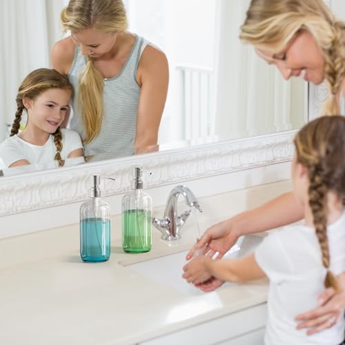 AmazerBath Soap Dispenser, 2 Pack Glass Soap Dispenser with Pump Stainless Steel, 17 Oz Hand Soap Bottles Bathroom Kitchen, Clear - color: Brushed Stainless Steel