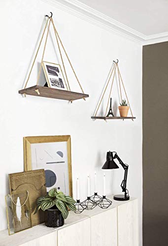 Mkono Wood Hanging Shelves for Wall Boho Decor Swing Rope Rustic Floating Shelf, Set of 3 Wall Display Shelving Home Organizer Rack for Living Room Bedroom Bathroom Kitchen,Brown - color: Brown