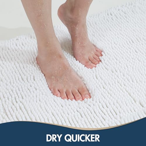 TREETONE Bathroom Rugs Sets, Thick Soft Absorbent 3 Piece Chenille Bath Rugs, Non-Slip, Dry Quickly, Machine Washable, Shaggy Mats with U-Shaped Toilet Rug for Bathroom Floor, Tub and Shower, White - color: White, size: 16"x24"+20"x32"+U Shape 20"x20"
