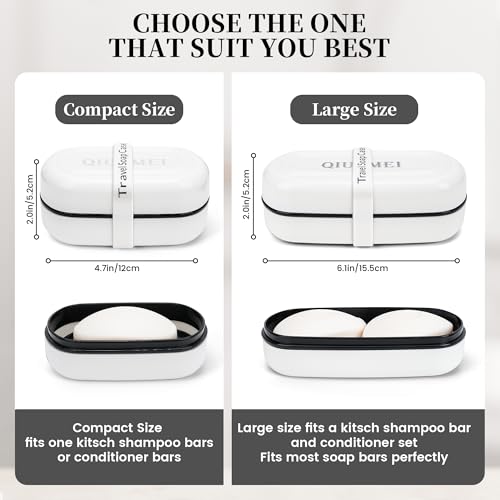 Shampoo Bar Holder Travel Case | Leakproof Soap Container with Lid & Drain Tray | Includes Silicone Strap and Soap Bag | Compatible with Kitsch Solid Shampoo and Conditioner Bars (White, Large) - color: White Style A-large