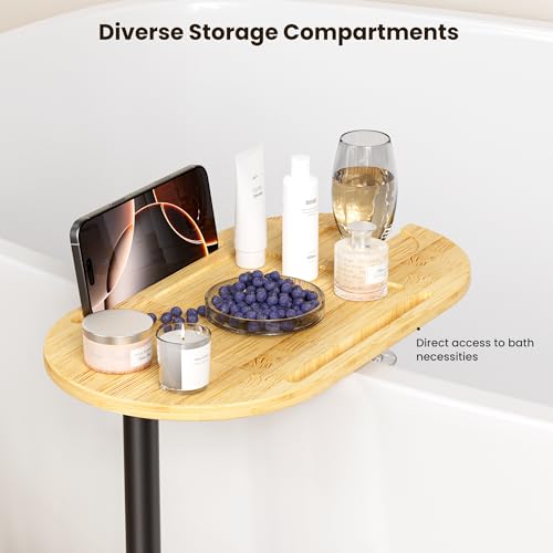 Bathtub Tray Table, Freestanding Bath Side Table Tub Tray Caddy, 3 Layer Bamboo Bath Board Shelf, Bathtub & Bathroom Accessories, New Home Gift for Mom, Housewarming, Anniversary, Wedding - color: Natural