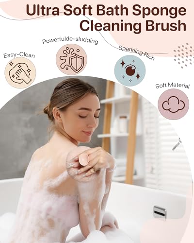 Super Soft Sunflower Suction Cup Bath Sponge loofah, 2026 Upgraded 2-in-1 Sunflower Ball Exfoliating Bath Sponge Cleaning Brush, Mesh Shower Body Sponge Accessories for Women, Men Shower (4 Color) - color: Blue+pink+purple+white
