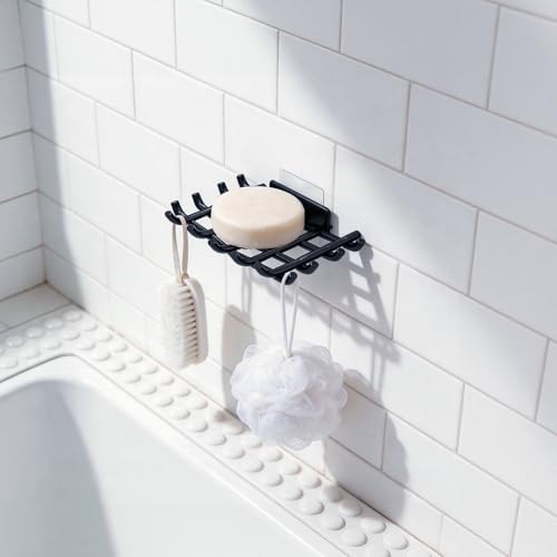 Bar Soap Holder for Shower Wall, Self Draining Plastic Bar Soap Dish Tray Container Case for Bathroom Sink, Adhesive Shower Soap Dish Holder Wall Mounted, Black 2 Pack - color: Black