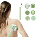 Electric Body Bath Brush for Shower, Rechargeable Body Brush with Detachable Long Handle and 5 Heads, 3 Speeds Bath Brush for Skin Care, Basic Cleaning and Massage (Sliver)