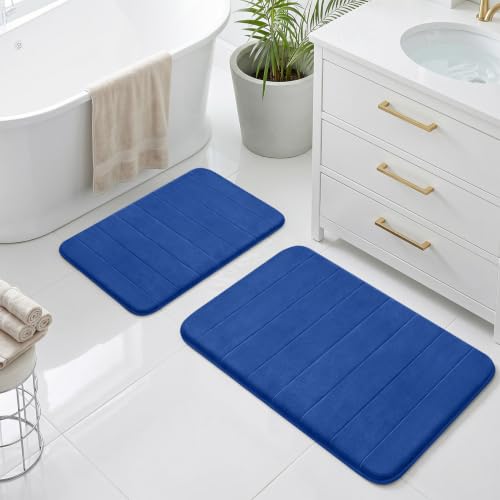 Bathroom Rugs Set 2 Piece Thicker Memory Foam Bath Mat Set Non Slip Quick Dry Machine Washable Blue Bath Rugs for Bathroom Floor, Tub and Shower, 19"x31"+15"x23" - color: Blue, size: 31" X 19" + 23" X 15"