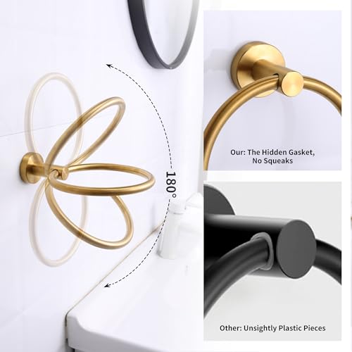 4 Pieces Brushed Gold Bathroom Accessories Hardware Set,Toilet Paper Holder Set,Include Double Post Pivoting Toilet Tissue Roll Paper Holder,Towel Ring,Towel Holder Set for Bathroom - color: Brushed Gold a