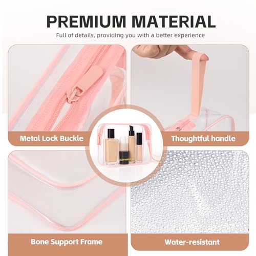 Icramsy Clear Makeup Bag,2 Pack TSA Approved Toiletry Bag Travel Toiletry Bag Hanging Makeup Cosmetic bag for Women Men (Pink) - color: Pink